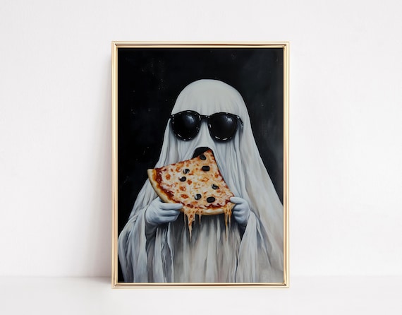 Ghost Eating Pizza, Spooky Halloween Decor