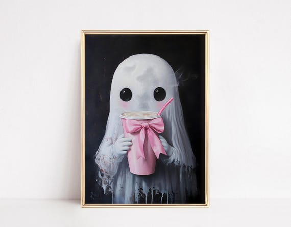 Cute Ghost Latte Halloween Decor Art Print