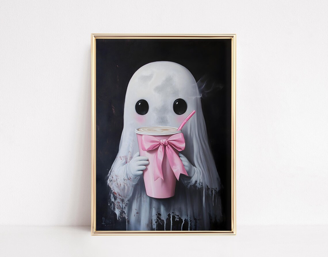 Cute Ghost Latte Halloween Decor Art Print