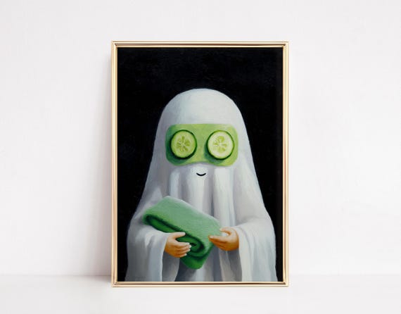 Funny Ghost Spa Halloween Bathroom Decor Poster