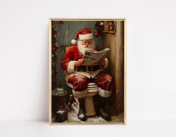 Funny Santa Toilet, Christmas Bathroom Humor Print