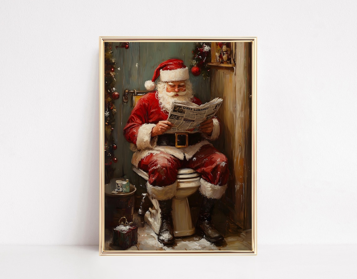 Funny Santa Toilet, Christmas Bathroom Humor Print