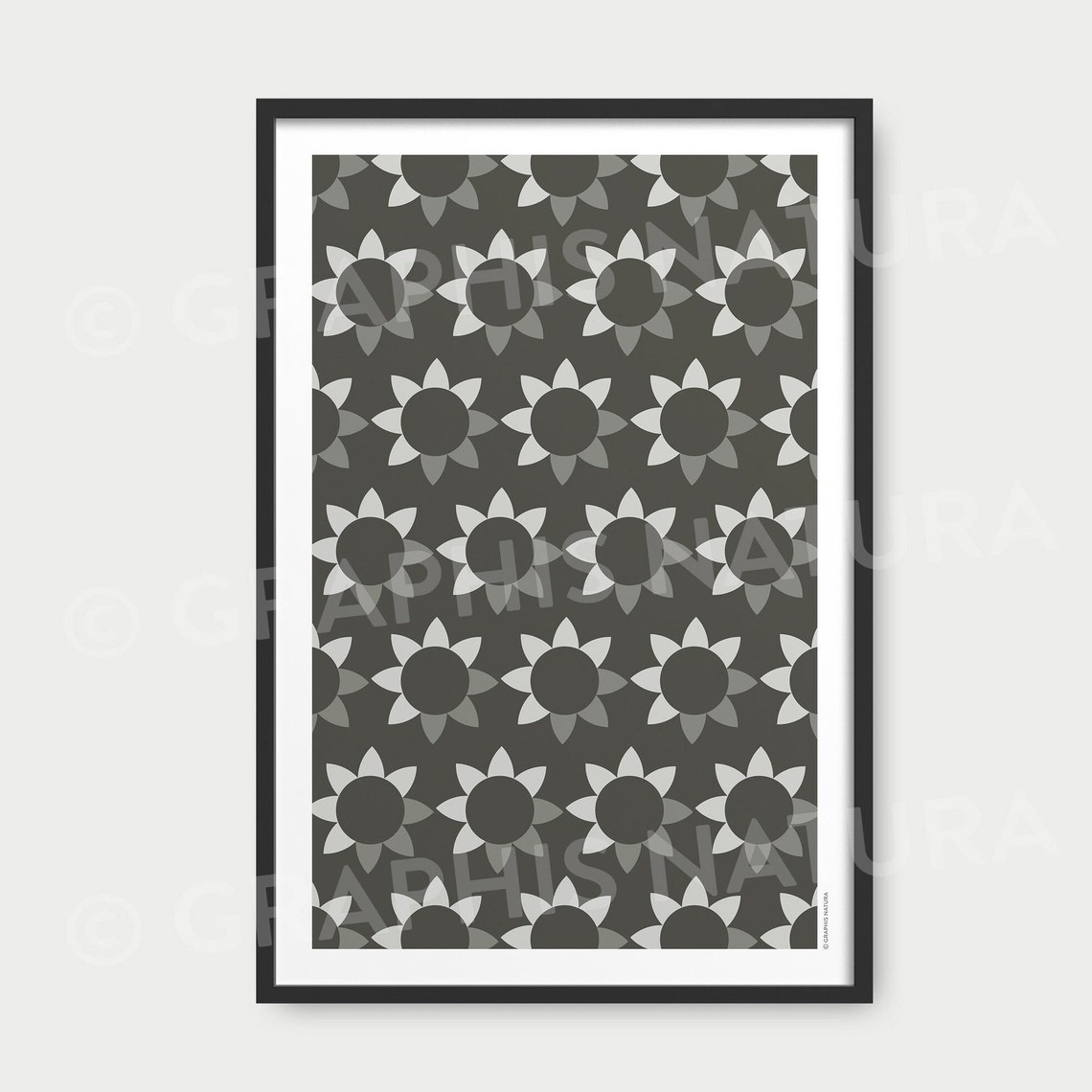 Black Gray Sunflower Geometric Poster Bold Monochrome Bloom Art - Image 4