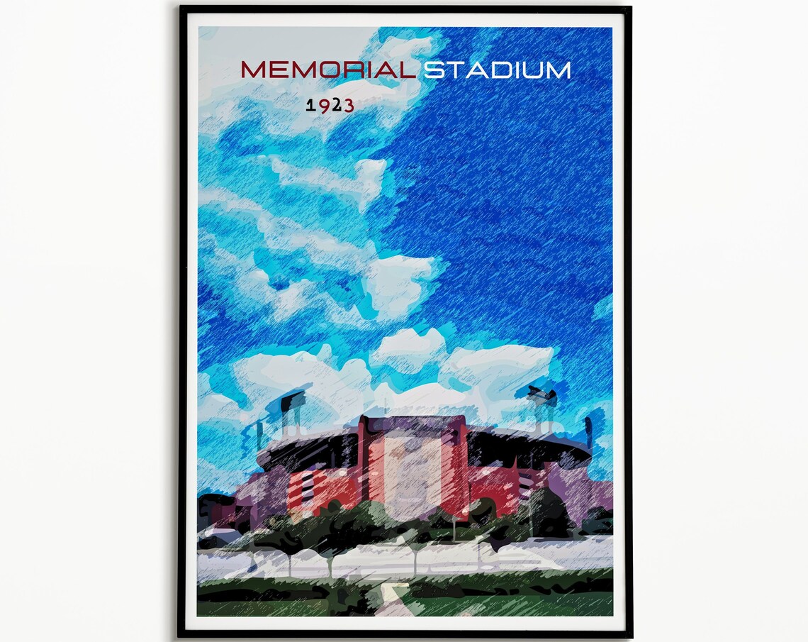 Memorial Stadium 1923 Historic College Football Sports Poster