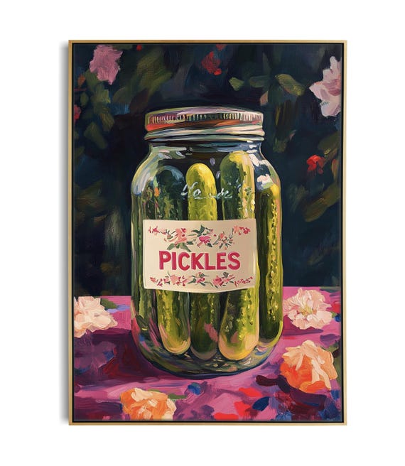 Floral Pickles Jar Retro Food Art Print