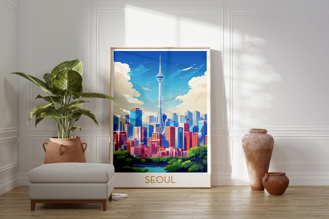 Seoul South Korea N Seoul Tower Colorful Pop Art Cityscape Poster - Image 2