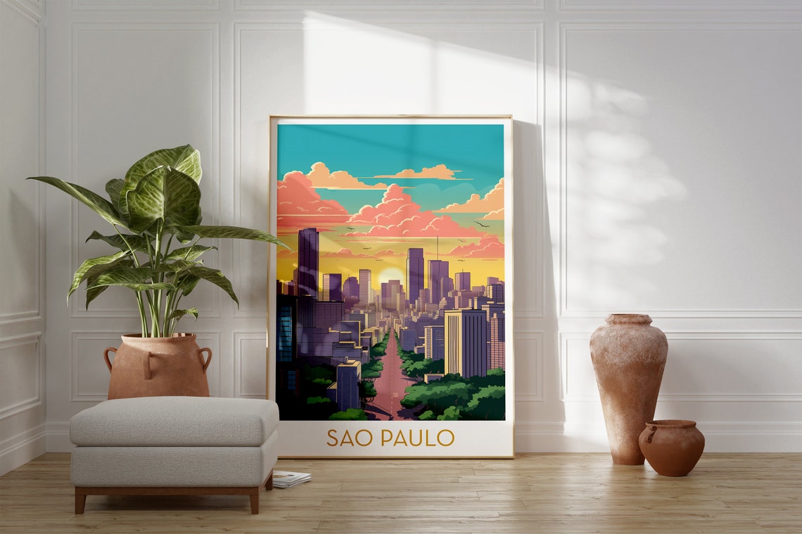 Sao Paulo Brazil Skyline Poster with Paulista Avenue Sunset Clouds - Image 2