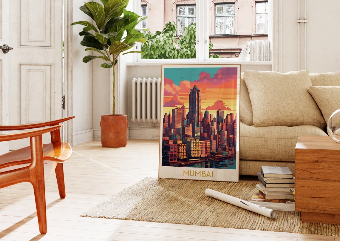 Mumbai India Sunset Skyline Colorful Pop Art Cityscape Poster - Image 4