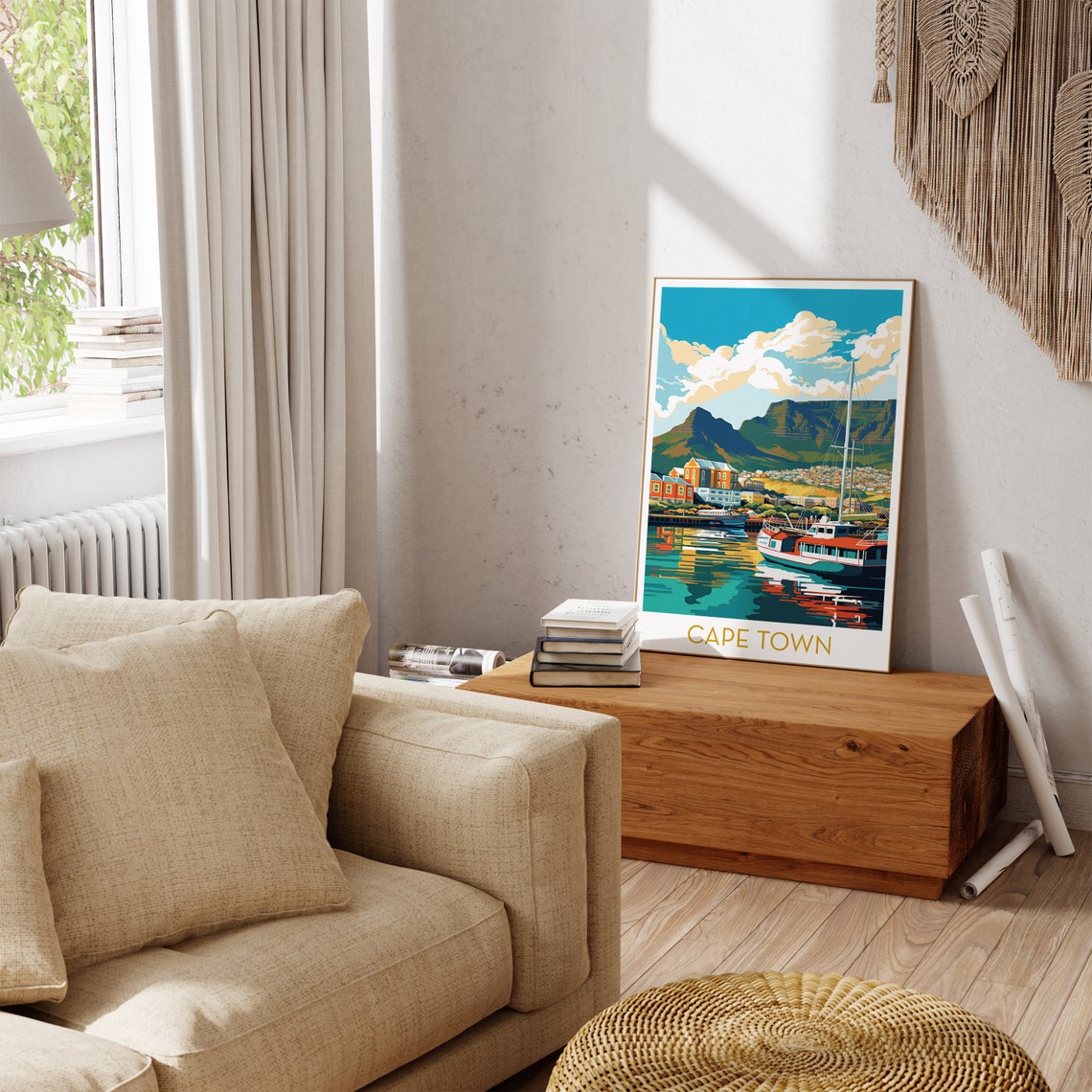 Cape Town Table Mountain Sailboat Harbor Skyline Travel Poster - Image 3
