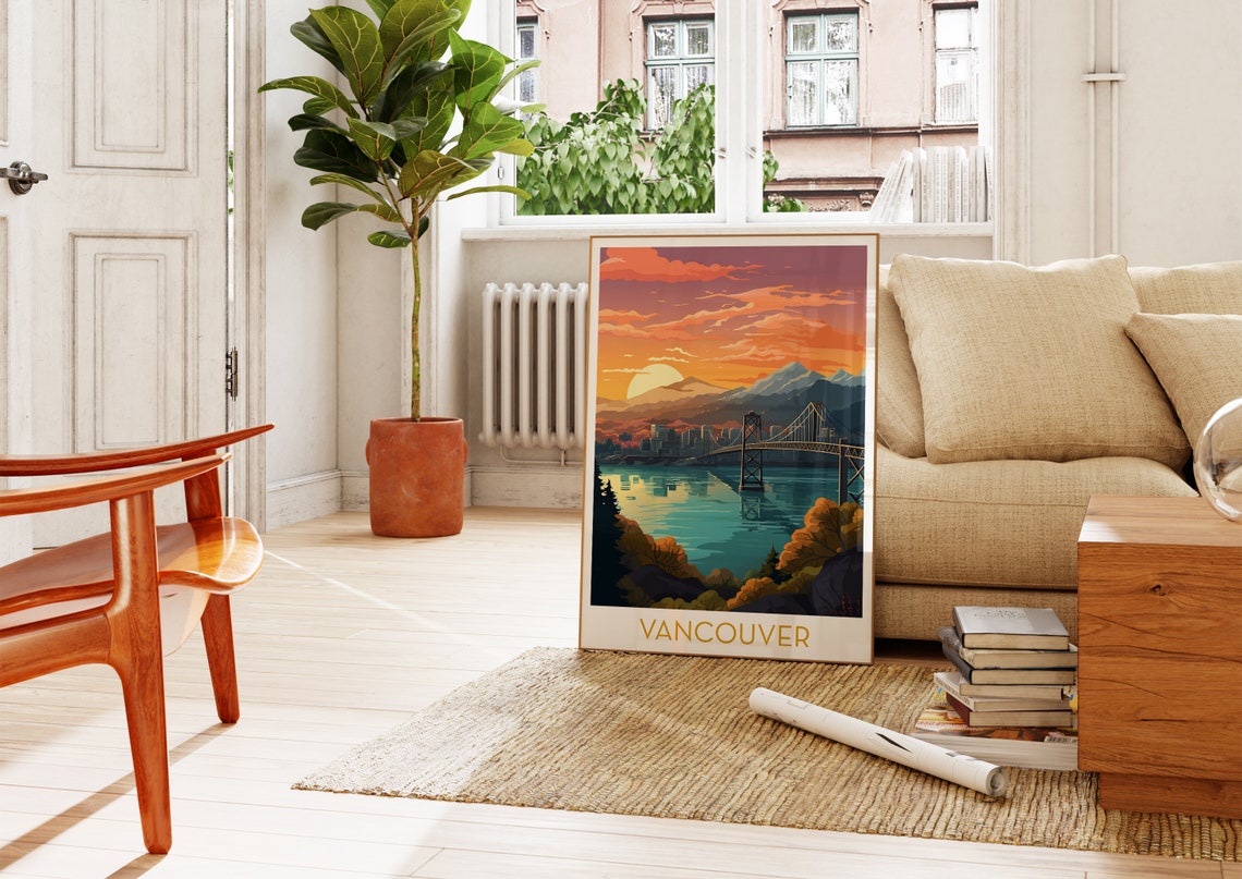 Vancouver Canada Sunset Poster with Lions Gate Bridge and Mountains - Image 4
