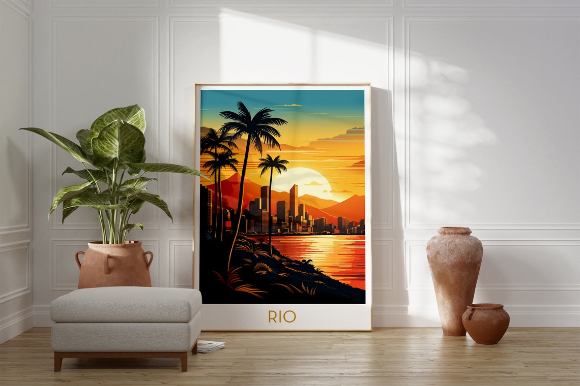 Rio de Janeiro Brazil Sunset Palms Colorful Pop Art Travel Poster - Image 2