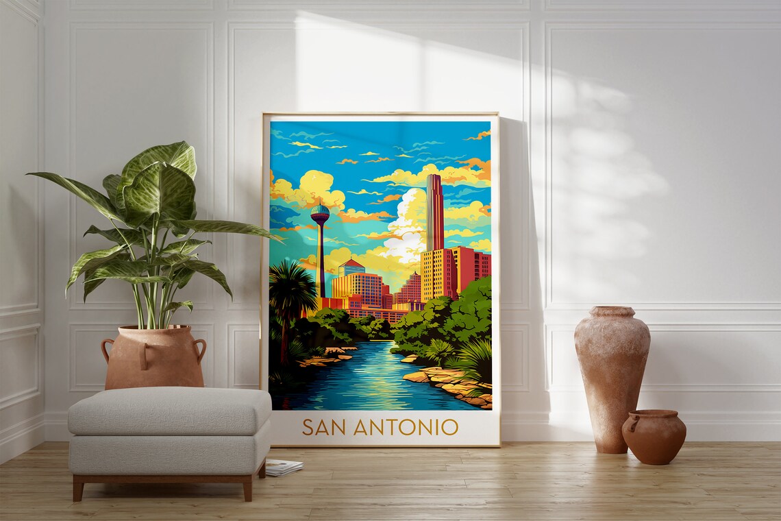 San Antonio Texas Skyline Poster with Tower of the Americas River Walk - Image 2