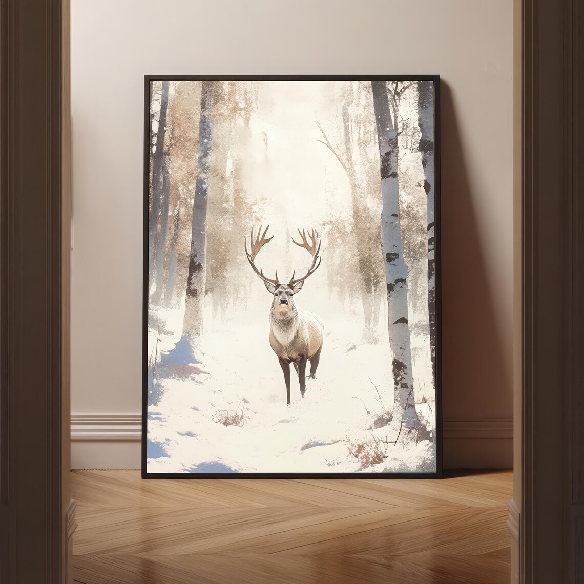 Majestic Deer Birch Forest Landscape Art Print - Image 5