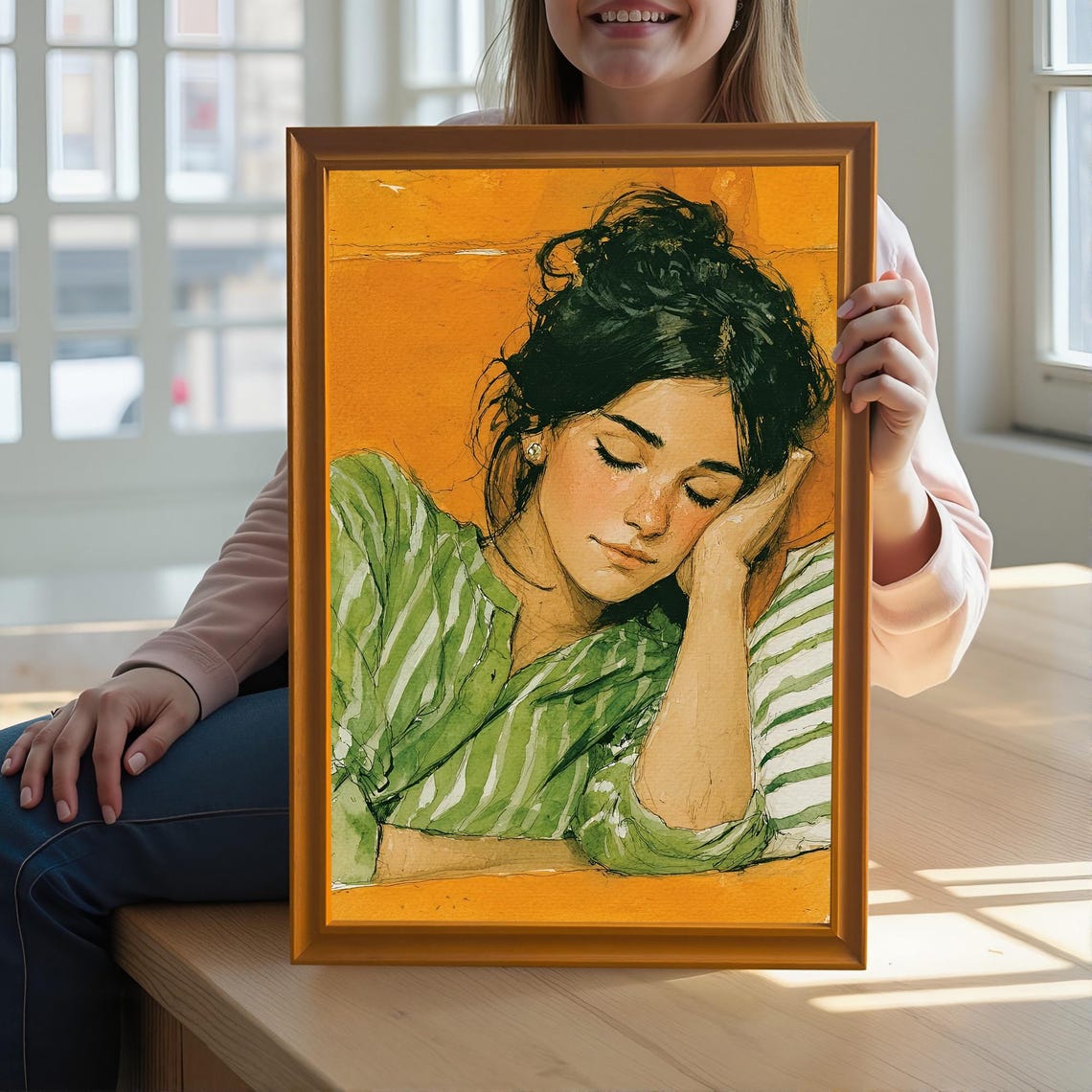 Retro Woman Lounging Portrait Art Print