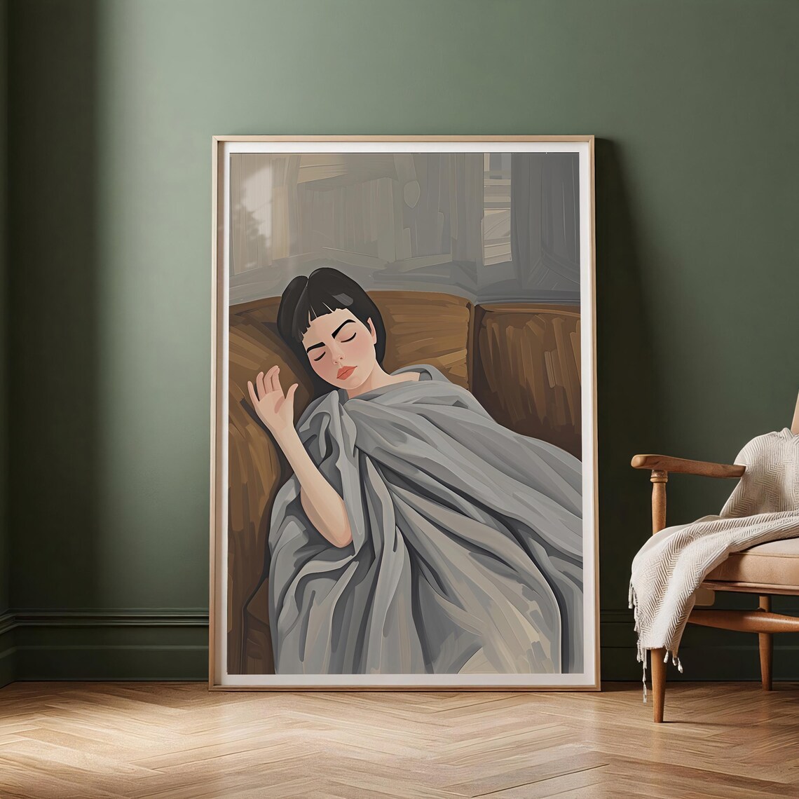 Sleeping Woman Cozy Illustration, Bedroom Wall Art - Image 6