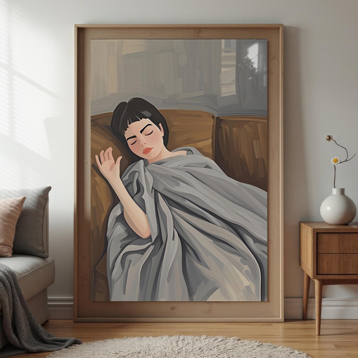 Sleeping Woman Cozy Illustration, Bedroom Wall Art - Image 3
