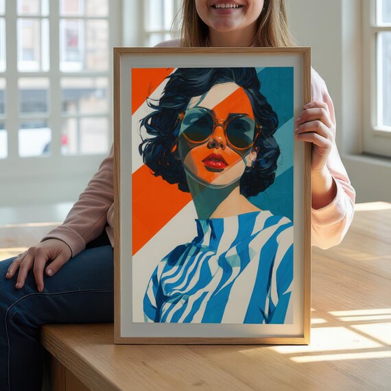 Striped Woman Pop Art Print Vibrant Fashion Illustration