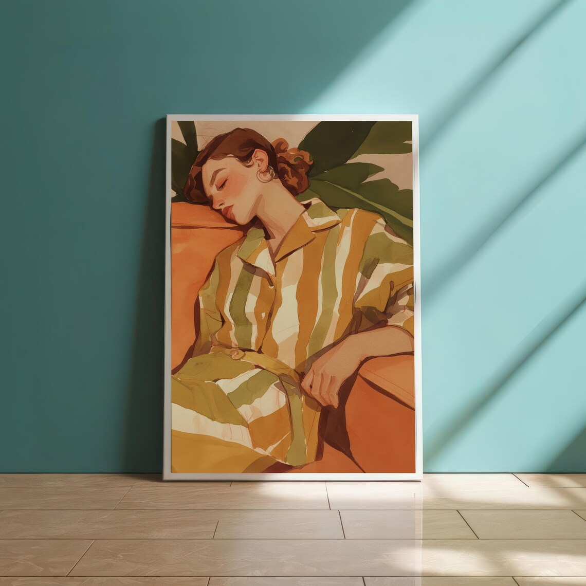 Relaxed Woman on Orange Couch, Contemporary Art - Image 5