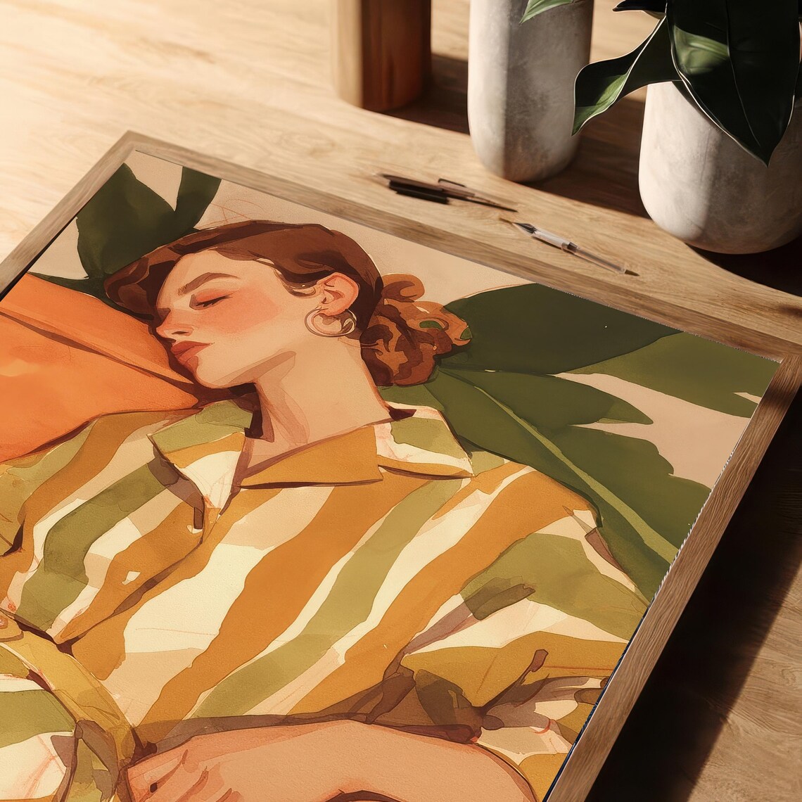 Relaxed Woman on Orange Couch, Contemporary Art - Image 3