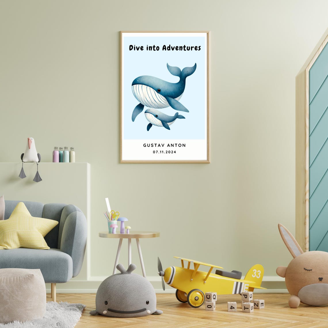 Personalizable Child Poster, Whale Nursery Decor - Image 2