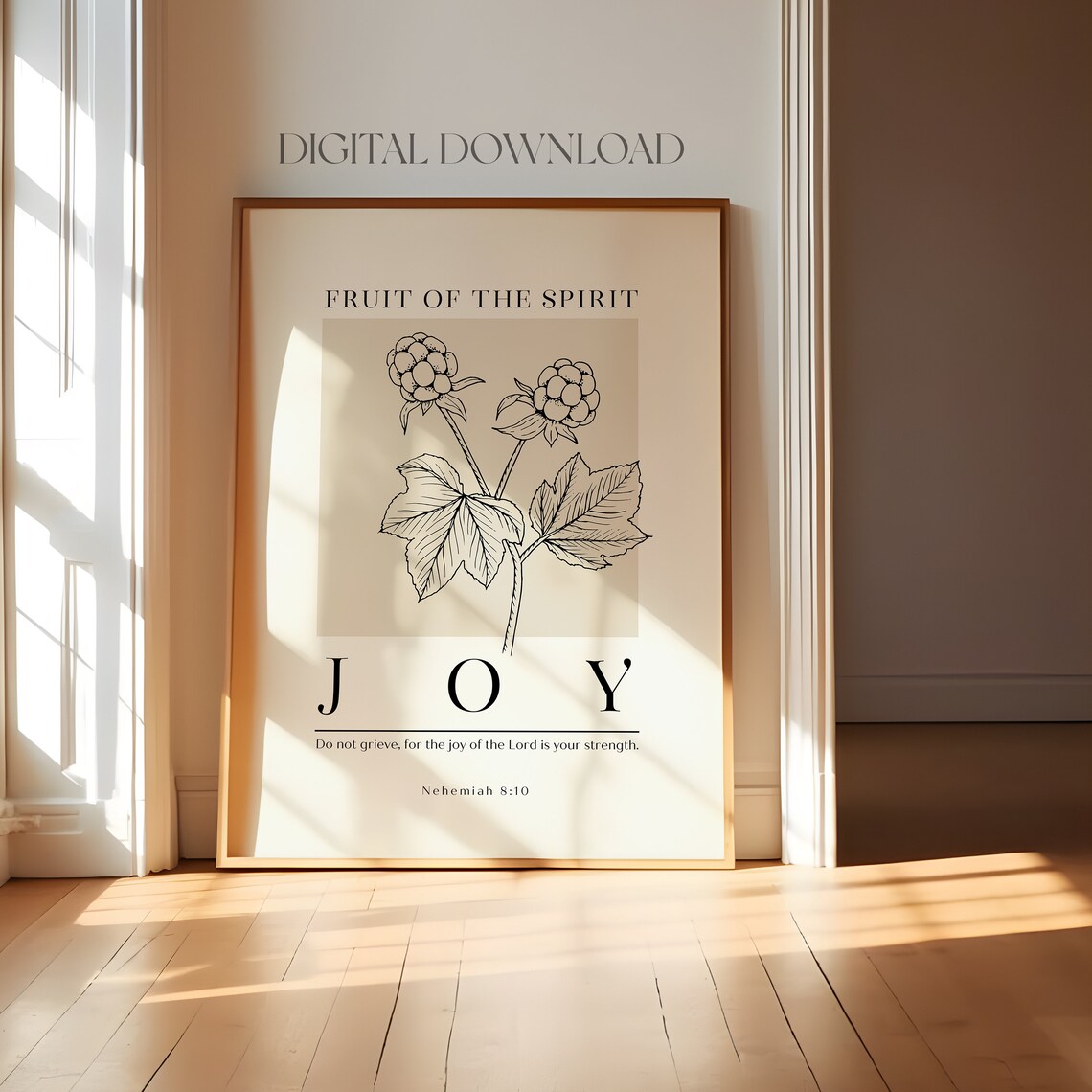 Fruit of the Spirit Joy Nehemiah 8:10 Botanical Raspberry Scripture Poster - Image 4