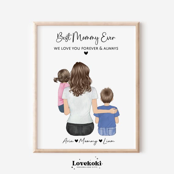 Mothers Day Gift From Daughter Son Gift For Mom Personalized Wall Art Custom Mother Son Print Mom Birthday Family Portrait Best Mom Ever