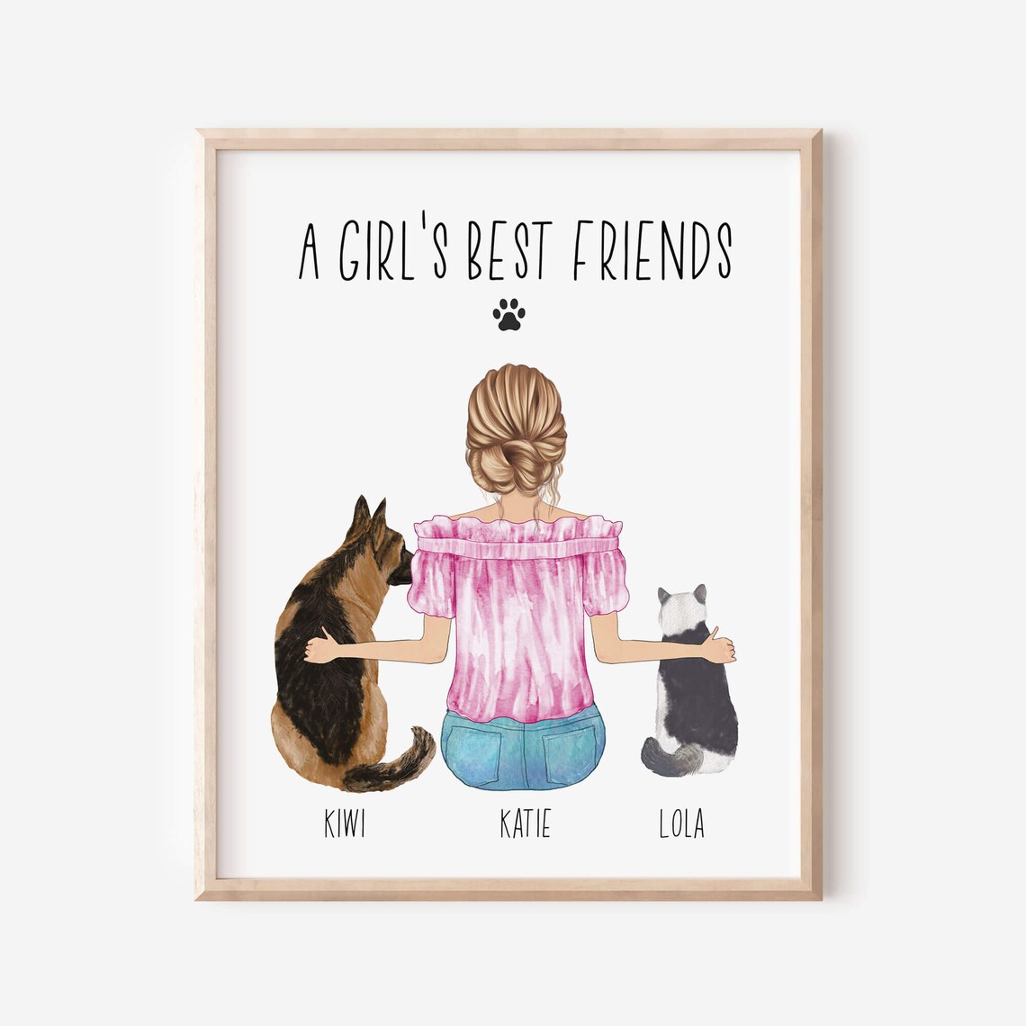 A Girl's Best Friends Woman with Dog and Cat Pet Portrait Poster
