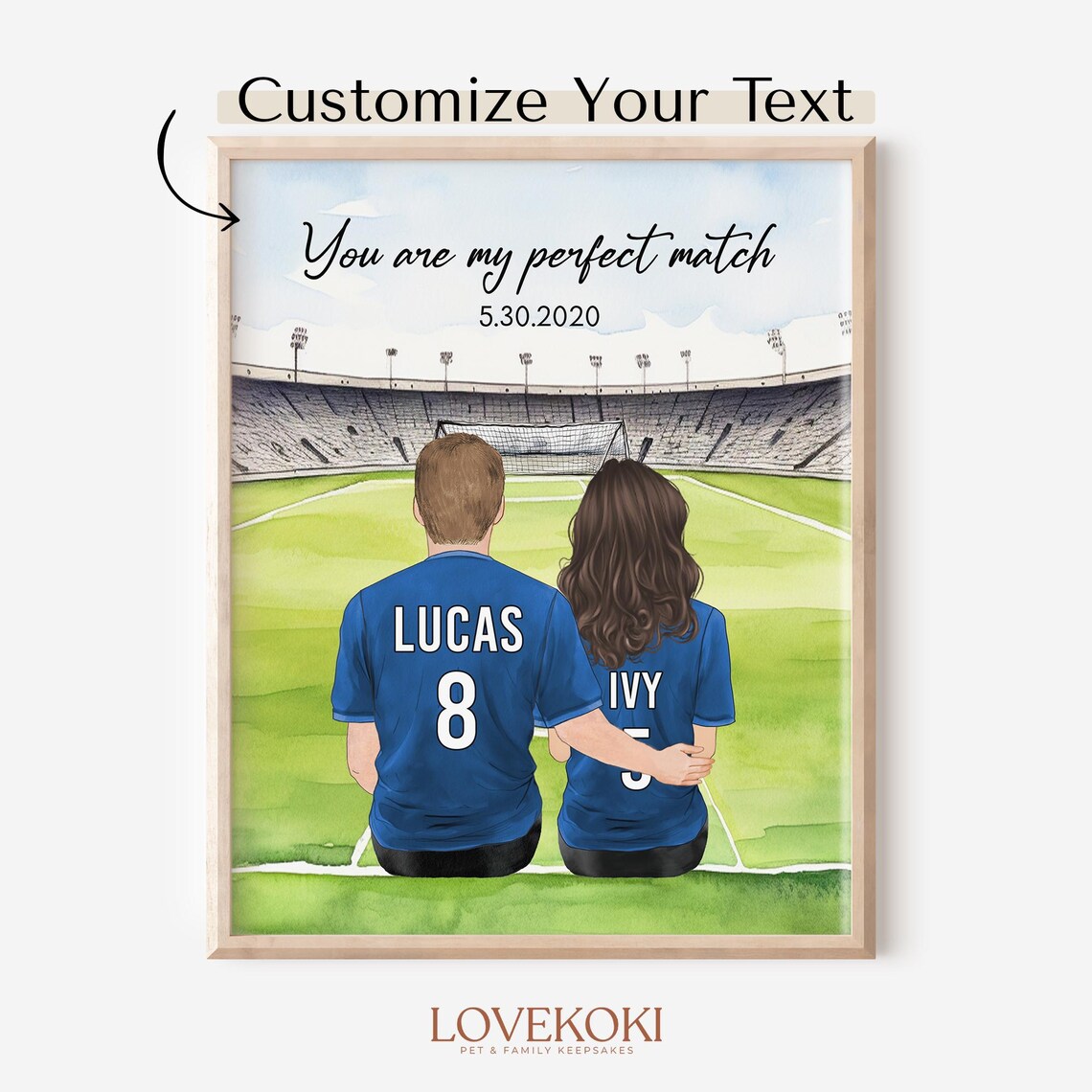 Personalized Soccer Couple Portrait, Valentine Gift