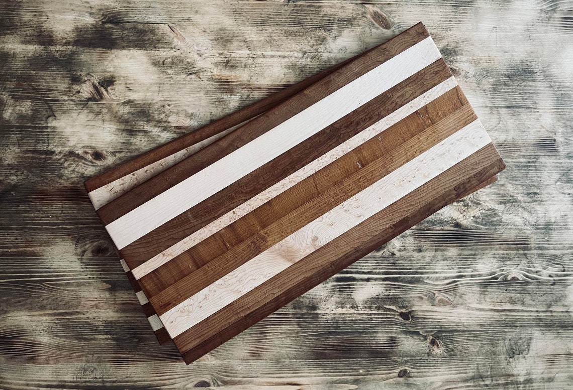 Handmade Striped Walnut Maple Wooden Cutting Boards Wall Art - Image 2