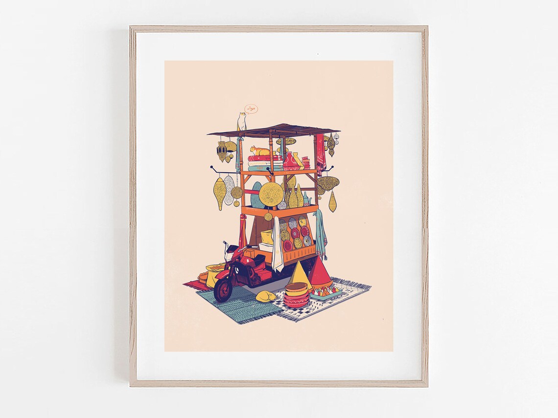Morocco Mobile Souk Print, Marrakech Illustration
