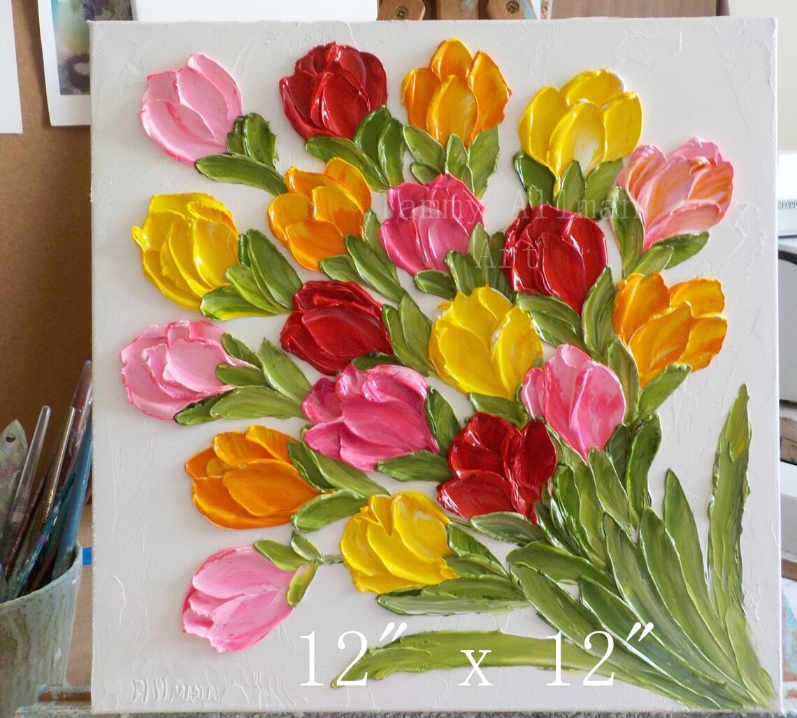 Custom Bright Tulip Impasto Oil Painting Print - Image 4