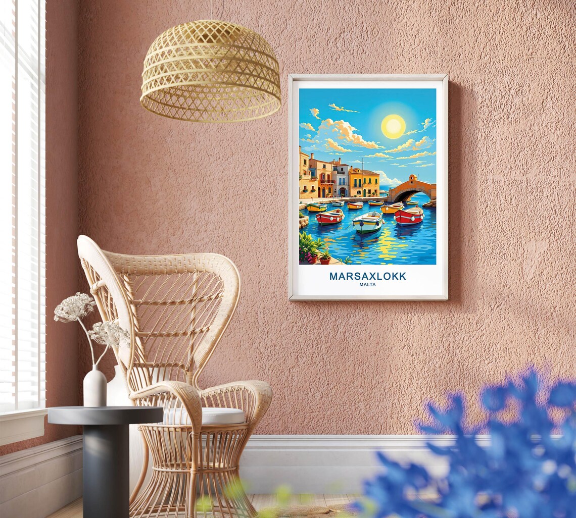 Marsaxlokk Malta Travel Poster Colorful Fishing Boats Waterfront Charm And Traditional Village Wall Art - Image 2