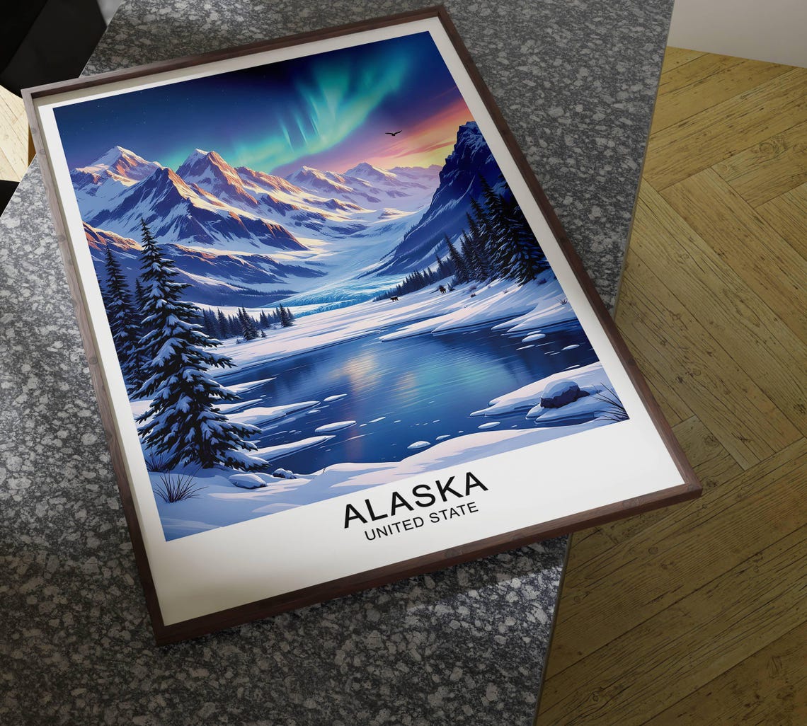 Alaska Travel Poster United States Art Wall Art Gifts Vintage Alaska Travel Poster Print Art - Image 4
