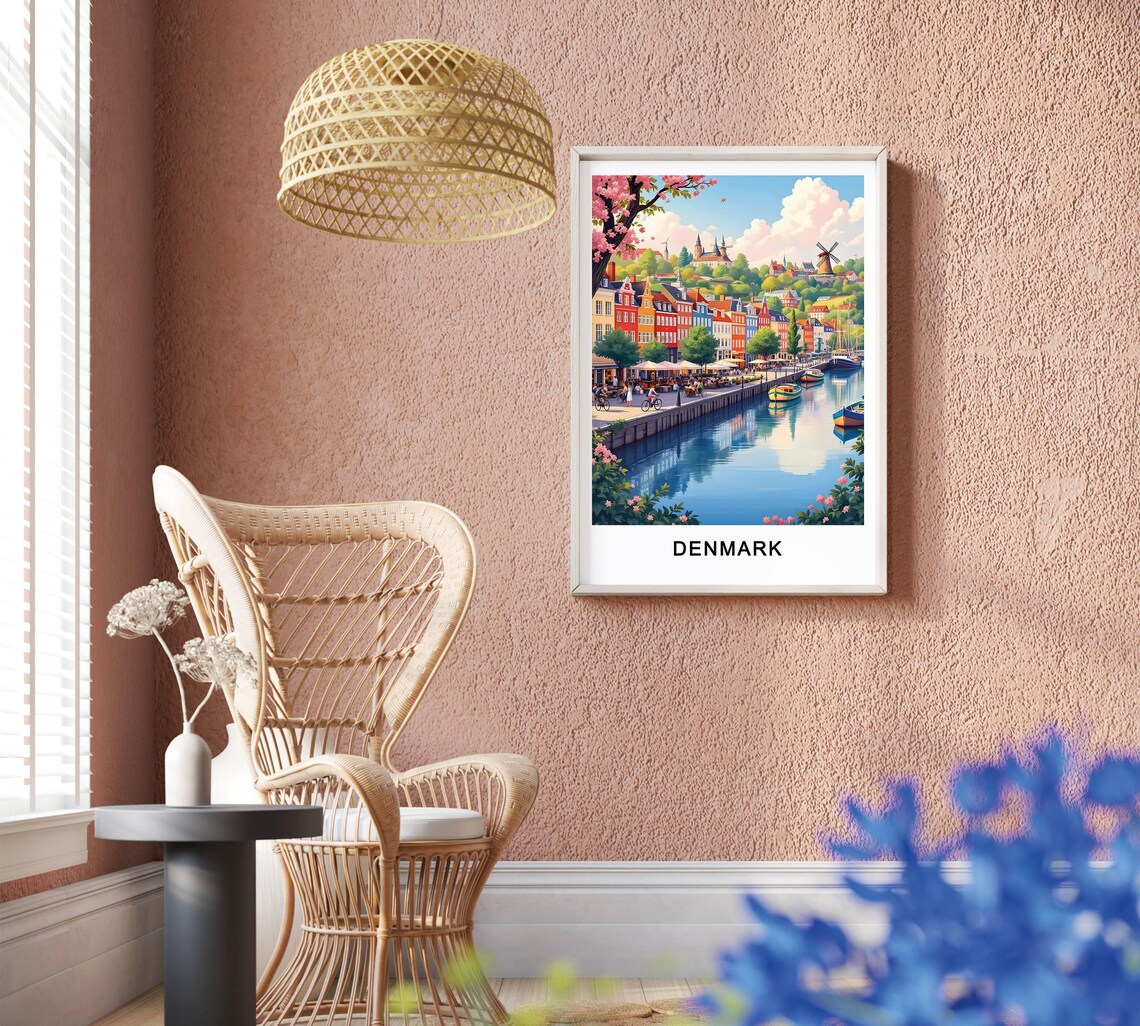 Denmark Nyhavn Colorful Harbor Boats Cherry Blossom Spring Scenery Poster - Image 2