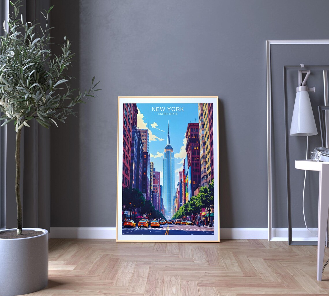 New York Empire State Building Street Yellow Cabs City Travel Poster - Image 5