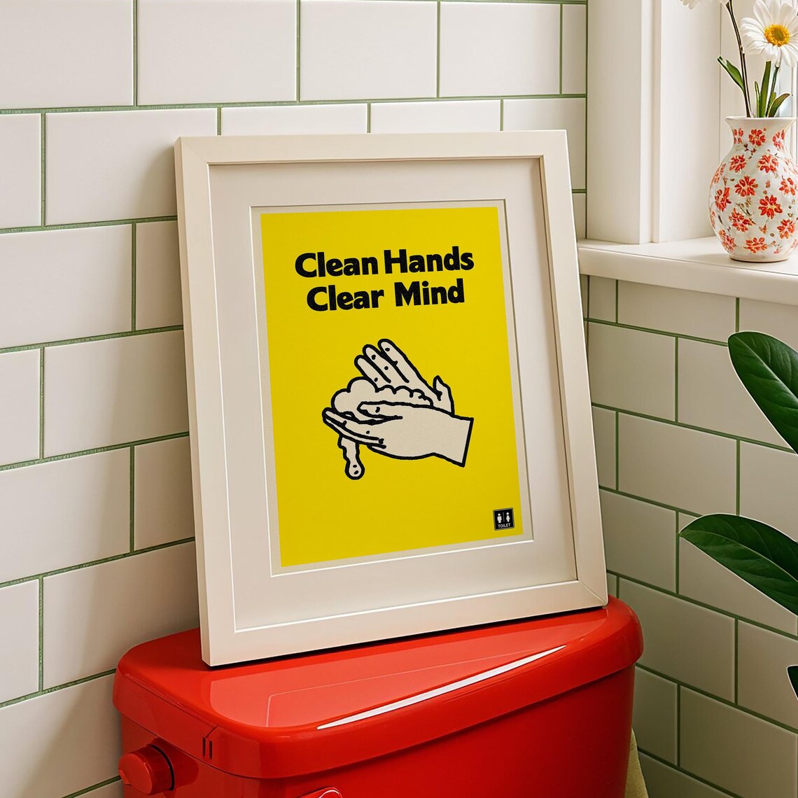 Clean Hands Clear Mind Retro Yellow Bathroom Humor Art Poster