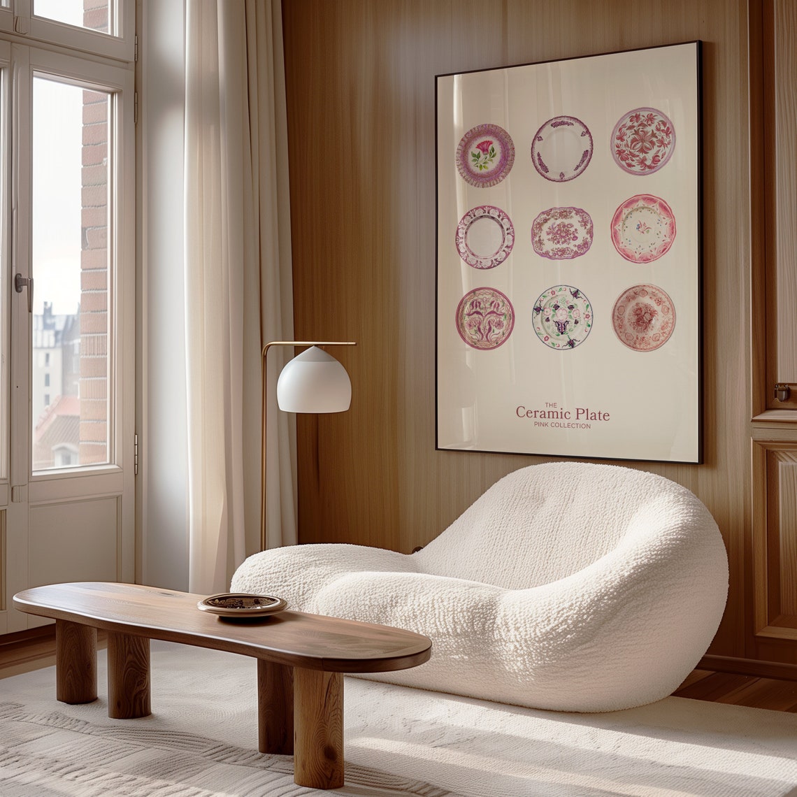 Vintage Pink Ceramic Plate Collection Retro Kitchen Wall Decor Print - Image 3