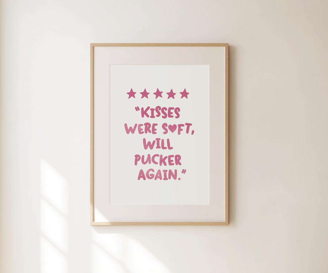 Kisses Were Soft Will Pucker Again Pink Five Star Funny Review Poster - Image 4