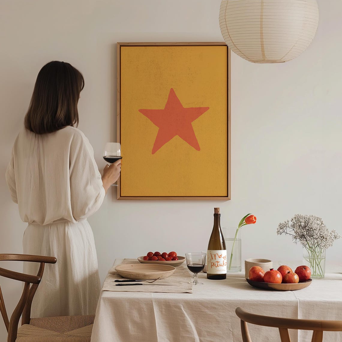 Retro Hand Drawn Star Orange On Yellow Minimalist Nursery Poster - Image 3