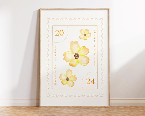Floral Stamp Print Retro Flowers Wall Art Flower Postage Print Trendy Cute Apartment Decor Home Gifts Botanical Illustration Bedroom
