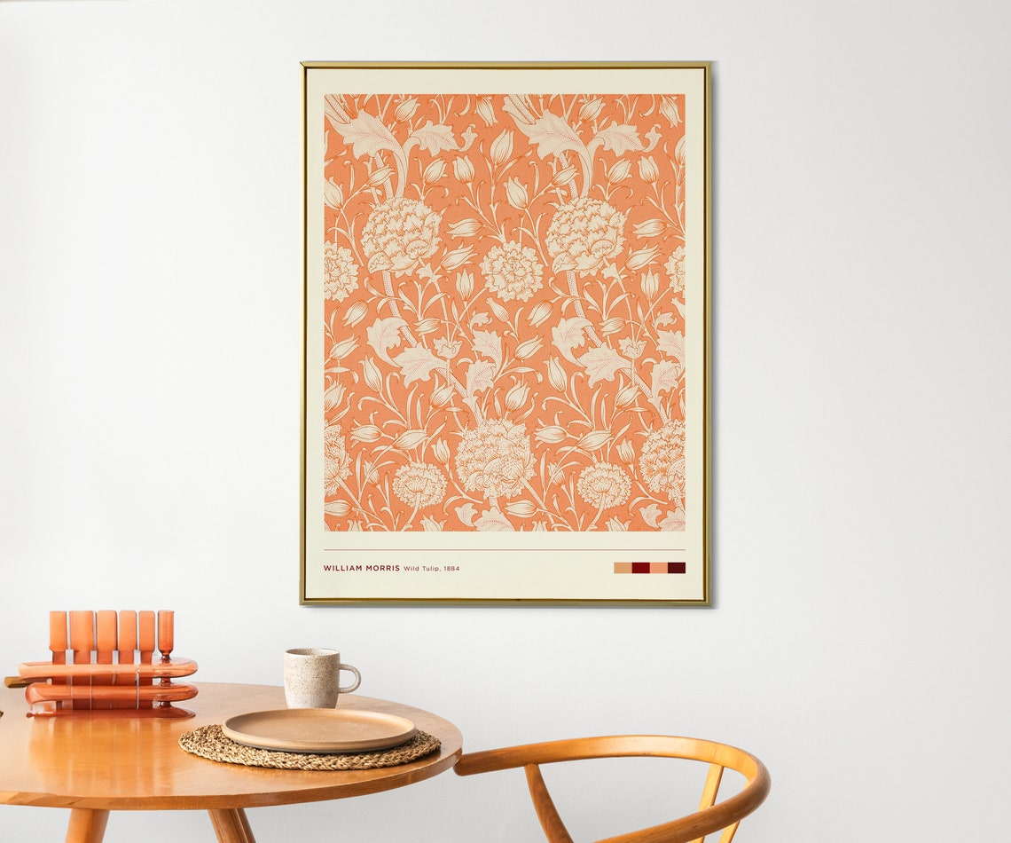 William Morris Wild Tulip 1884 Orange Floral Textile Pattern Art Print - Image 2