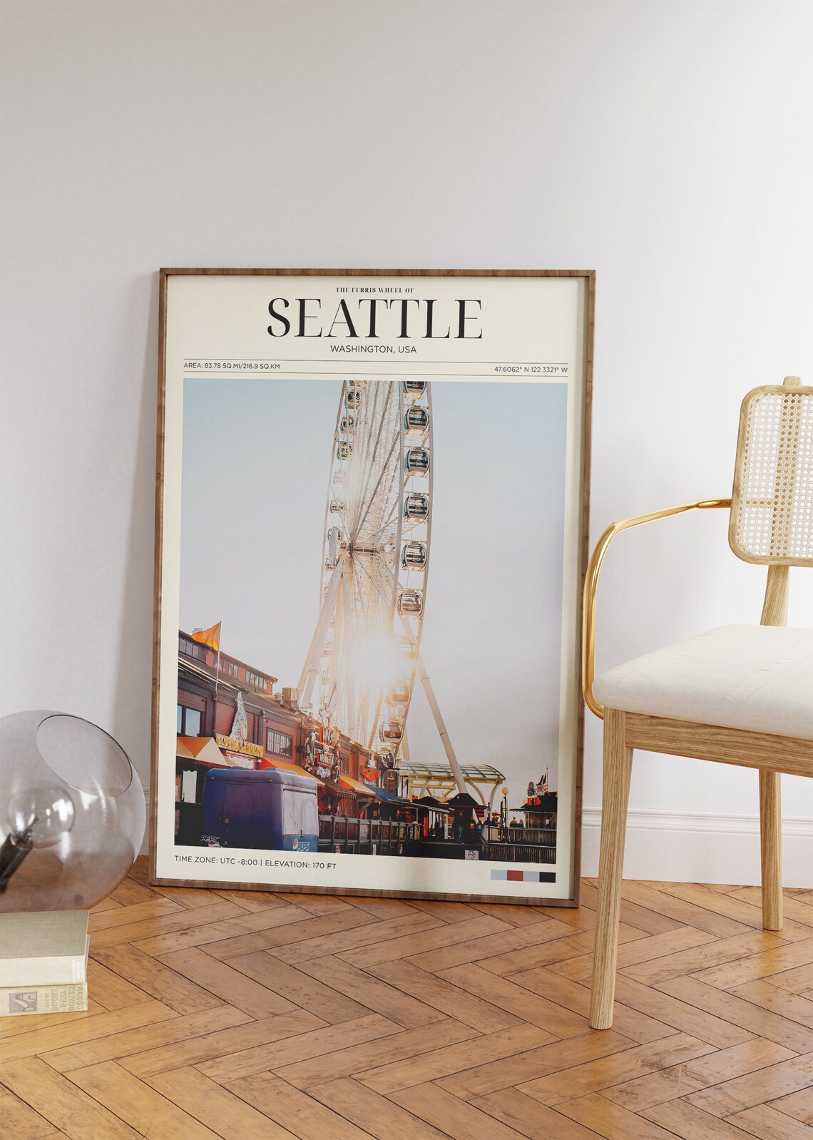 Seattle Great Wheel Ferris Wheel Waterfront Sunset View Travel Poster - Image 2