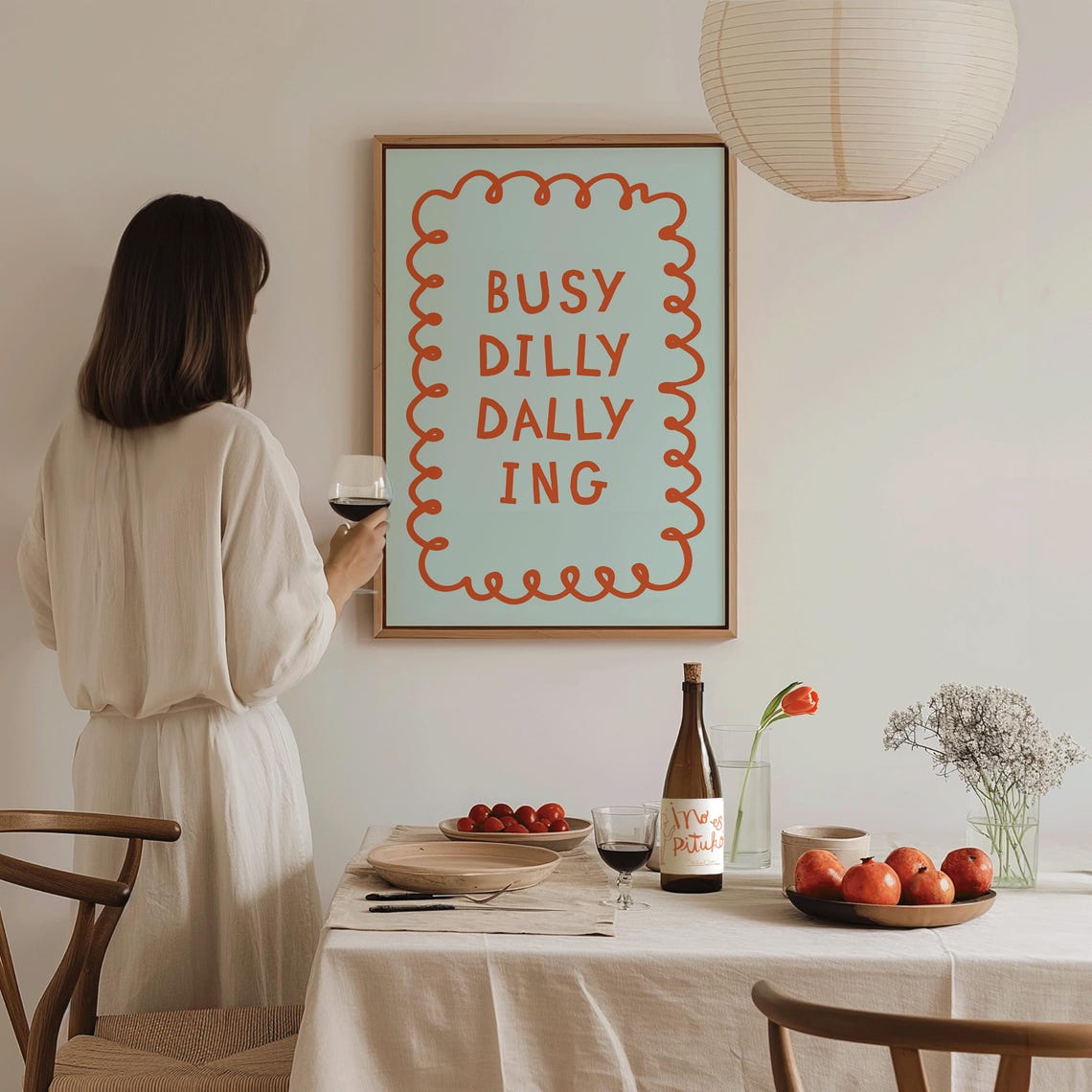 Busy Dilly Dallying Funny Retro Orange Lettering Blue Squiggle Poster - Image 3