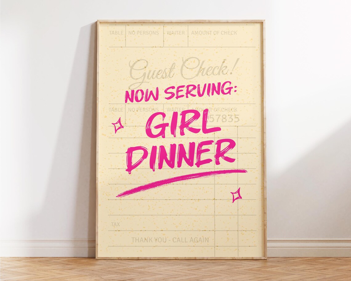 Funny Girl Dinner Quote Poster Pink Guest Check Kitchen Wall Decor Print - Image 3