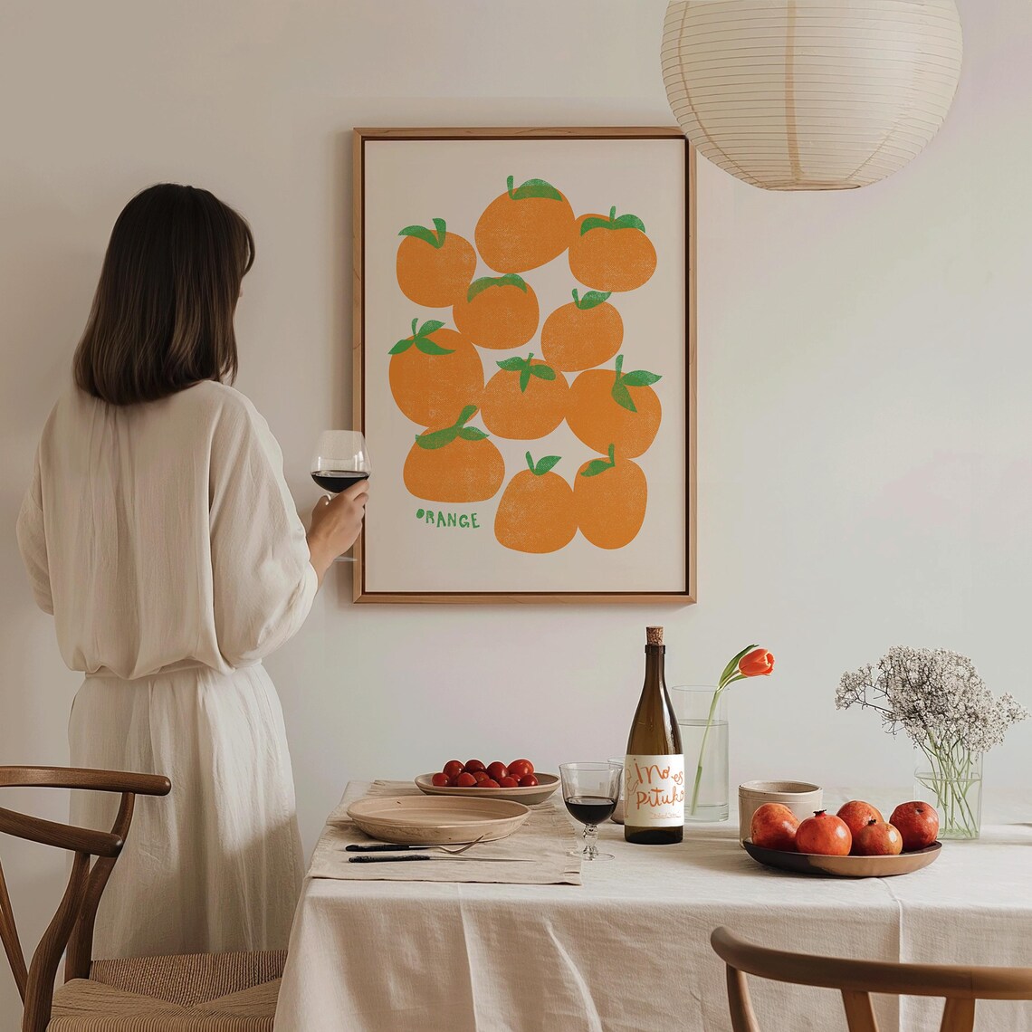 Orange Citrus Fruit Pattern Retro Illustration Aesthetic Kitchen Wall Art - Image 3