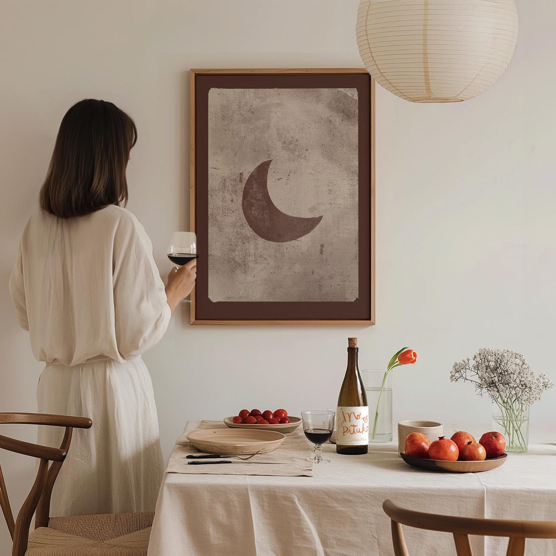 La Lune Vintage Crescent Moon Beige Celestial Tarot Art Wall Poster - Image 4