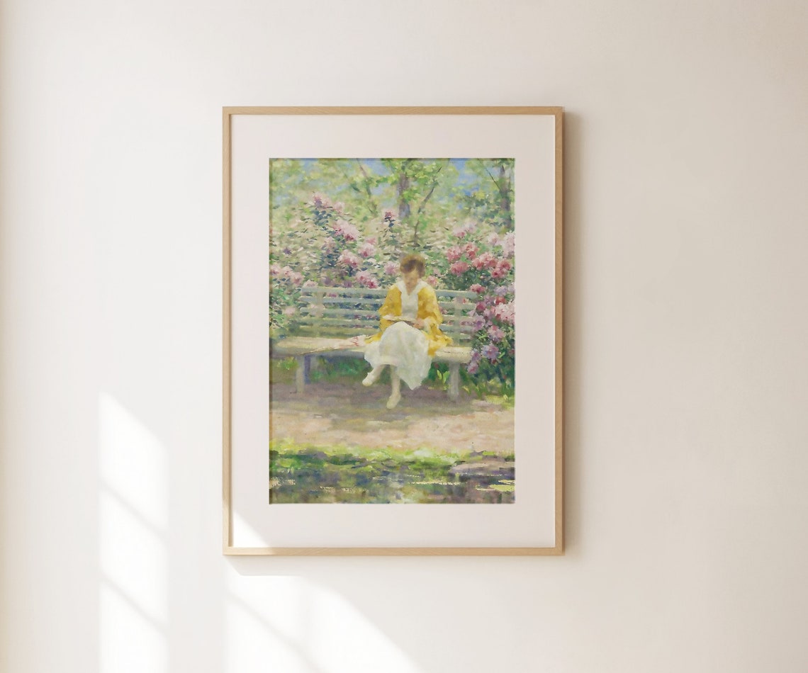 Lezende Vrouw Print Cottage Core Wall Art Coquette Aesthetic Cottage Home Decor Garden Art Painting French Landscape Flowers Wall Art - Image 3