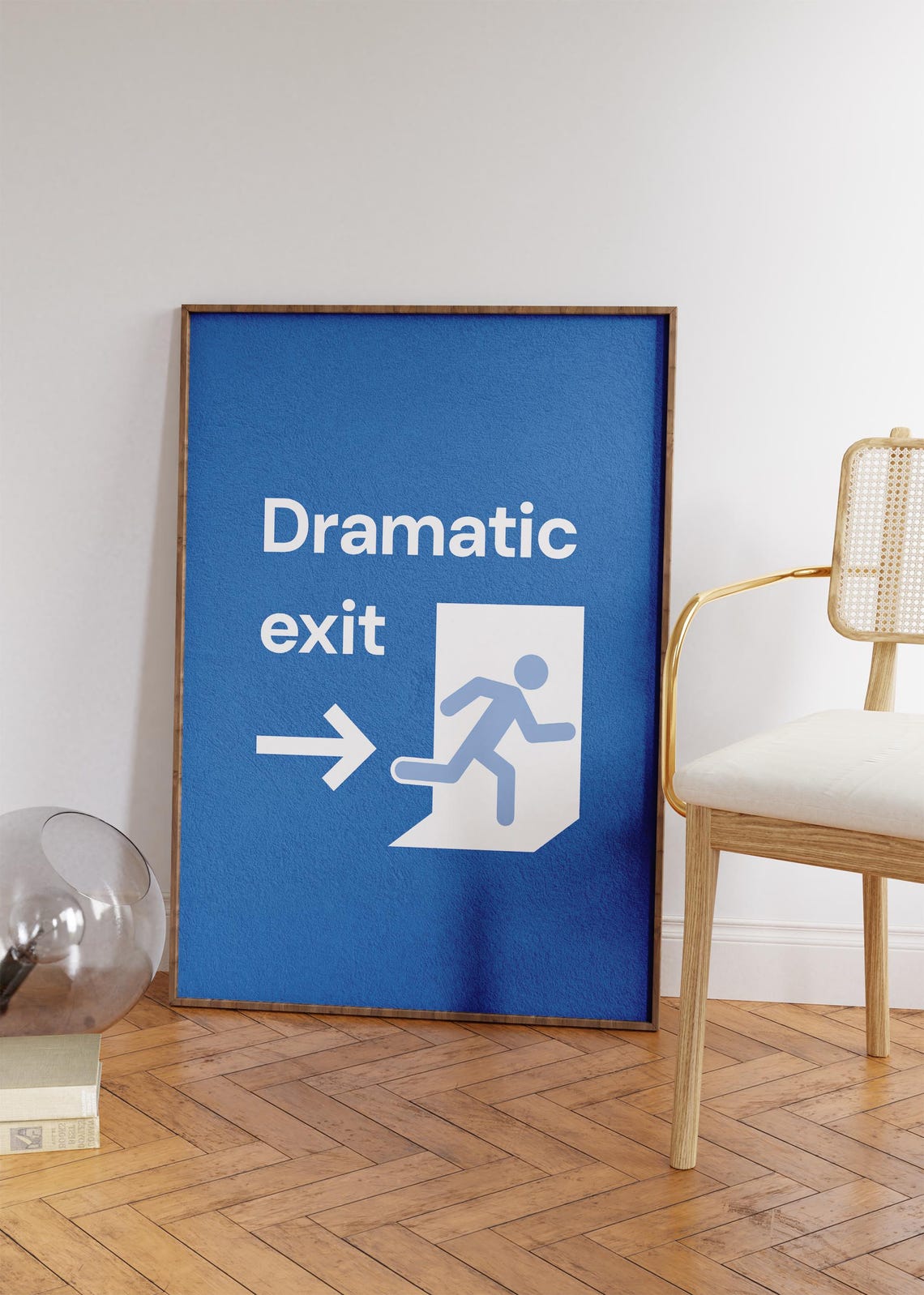 Dramatic Exit Blue Exit Sign Funny Hallway Sassy Wall Art Poster - Image 2
