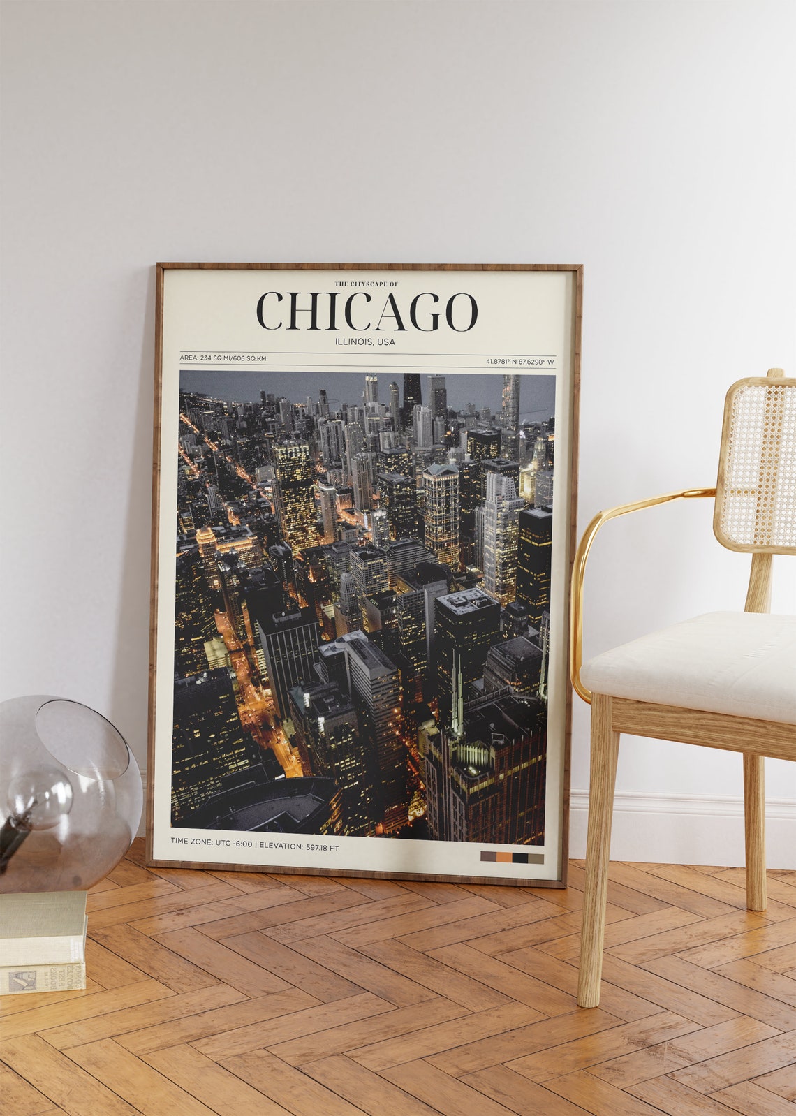 Chicago Night Cityscape Skyline Aerial Photography Travel Poster - Image 2