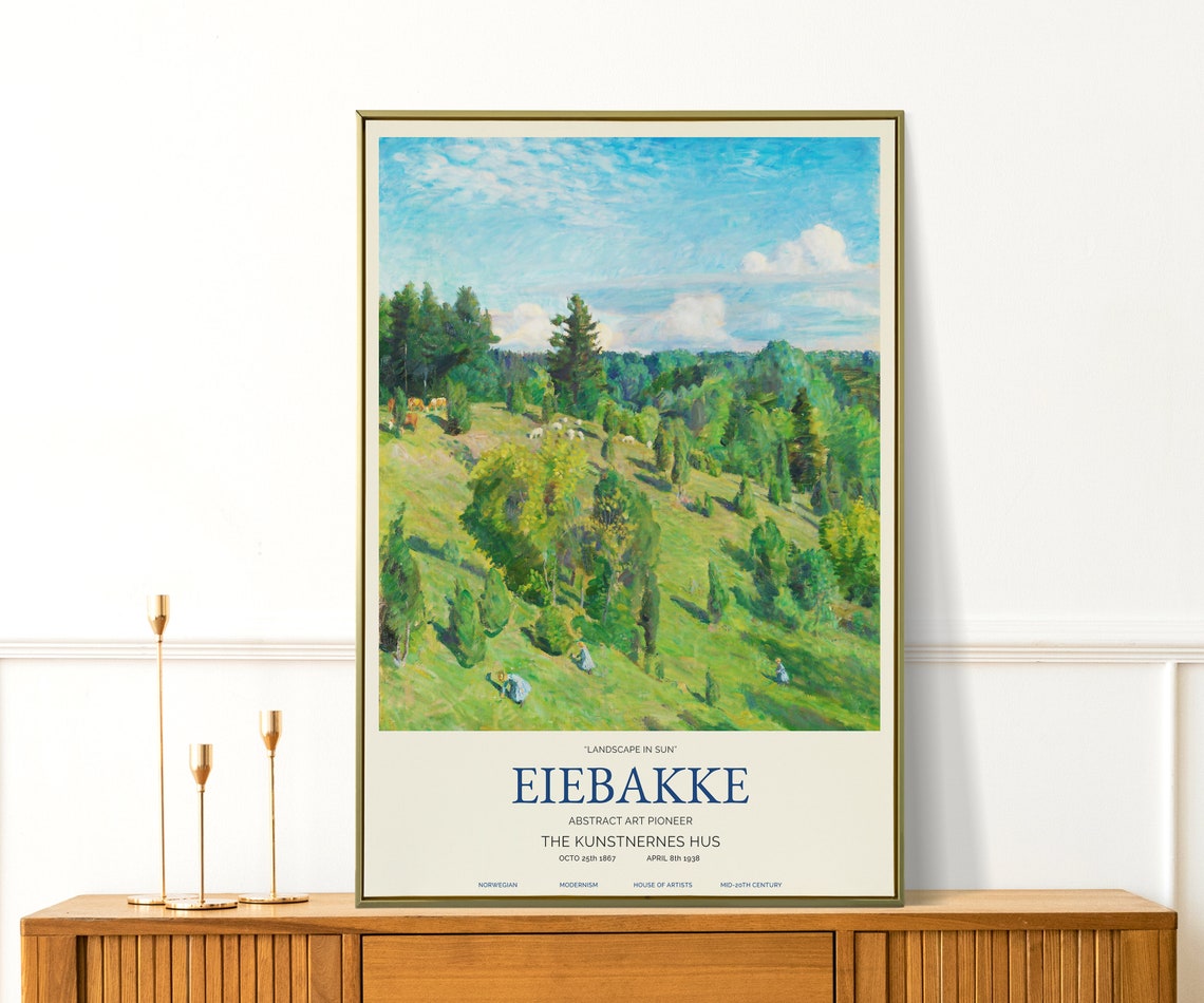 Eiebakke Landscape In Sun Green Hills Vintage Impressionist Art Poster - Image 3